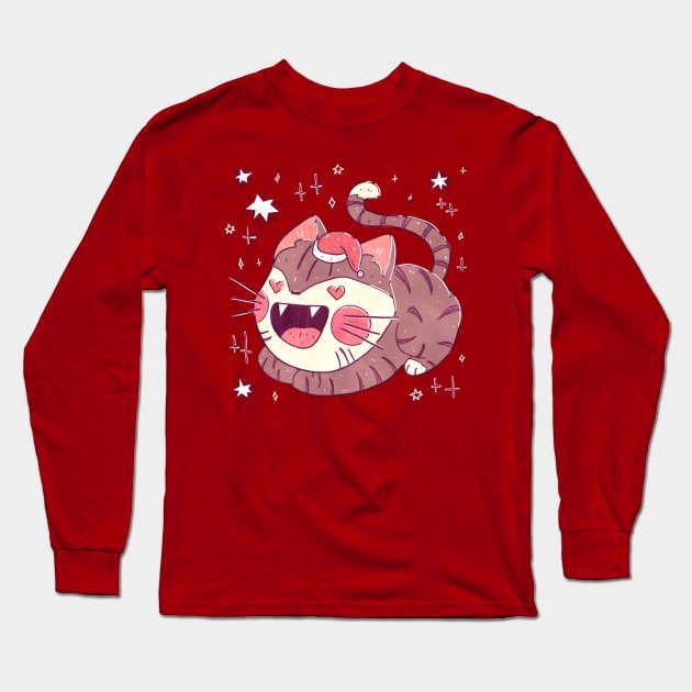 Retro Snowy Santa Hat Cat Long Sleeve T-Shirt by Unicorn Candy Castle